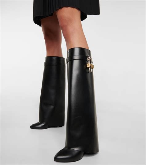 givenchy concealed heel knee high leather boots|givenchy shark lock inspired boots.